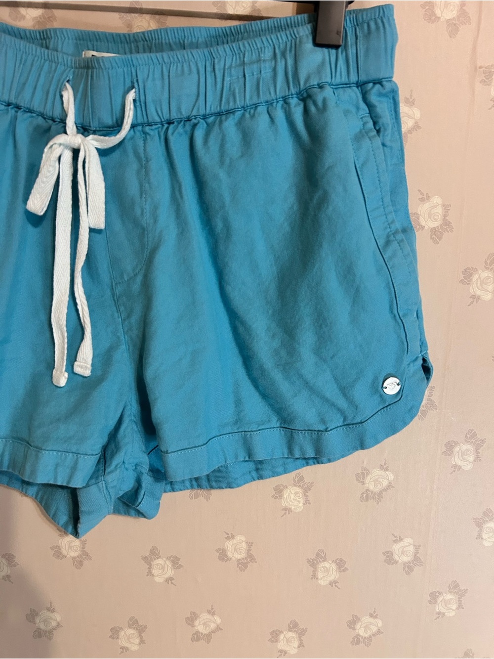 ROXY Juniors M Y2K Aqua Blue Beach Surf Shorts Elastic Waist Drawstring Summer - Picture 3 of 8